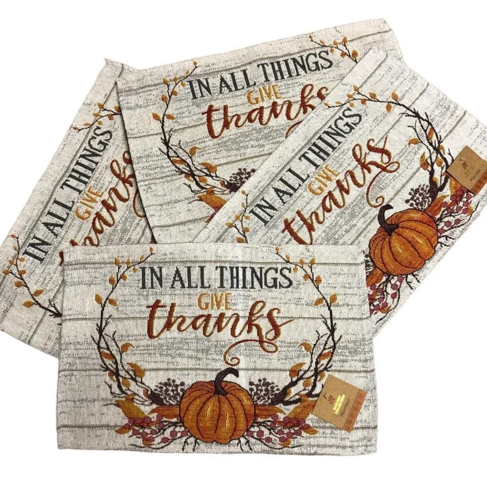 HARVEST COLLECTION SET OF 4 FALL‎ PRINT TAPESTRY PLACE MAT 13X19 NEW WITH TAG
